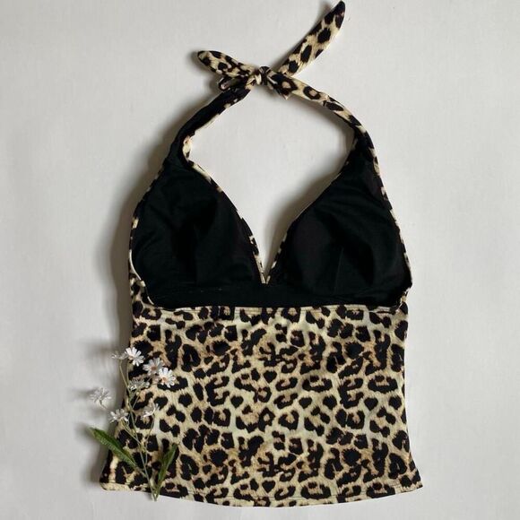 Y2K leopard print halter swim top - Picture 2 of 8